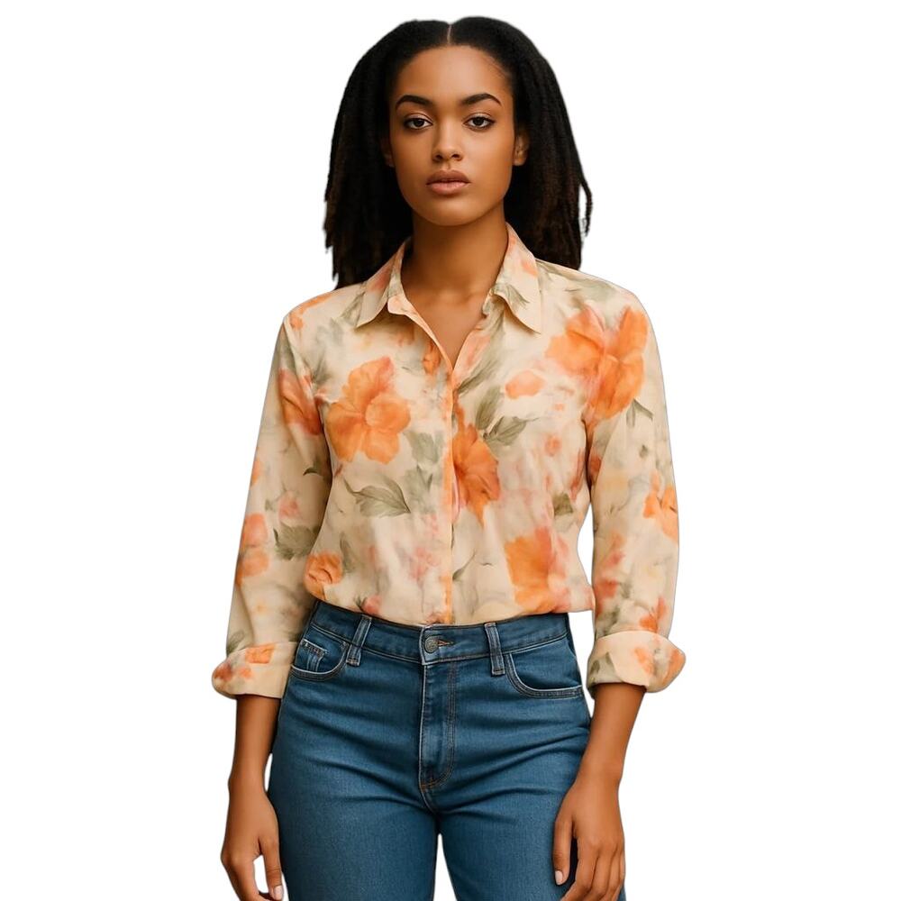 Talbots Pure Silk Blouse Floral Collared Ruffled 3/4‎ Sleeve Women's Size 12
